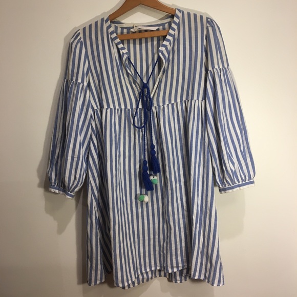 Striped, light weight cotton peasant dress - Picture 1 of 4